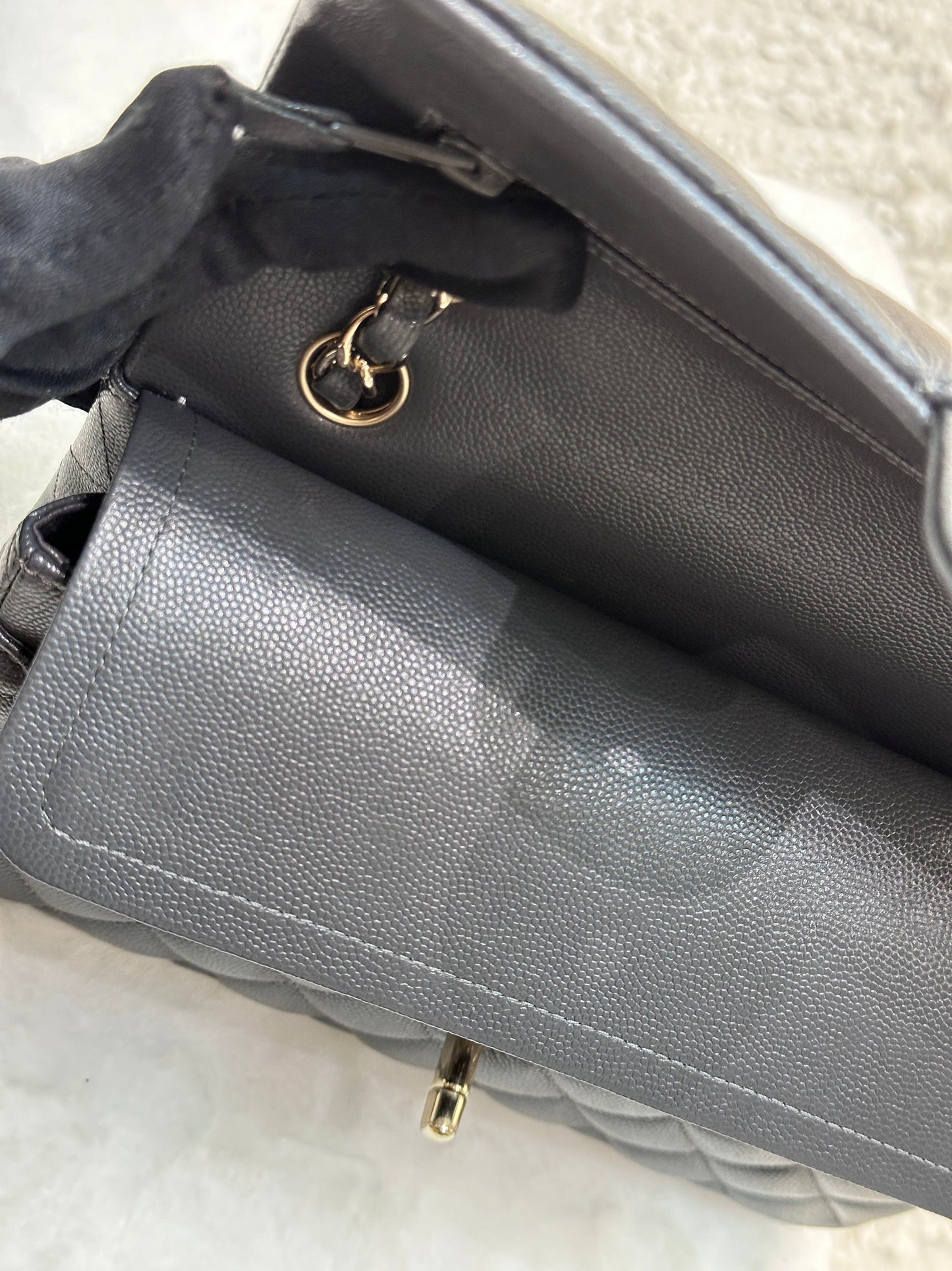 CHANEL Caviar Quilted Small Double Flap Dark Grey