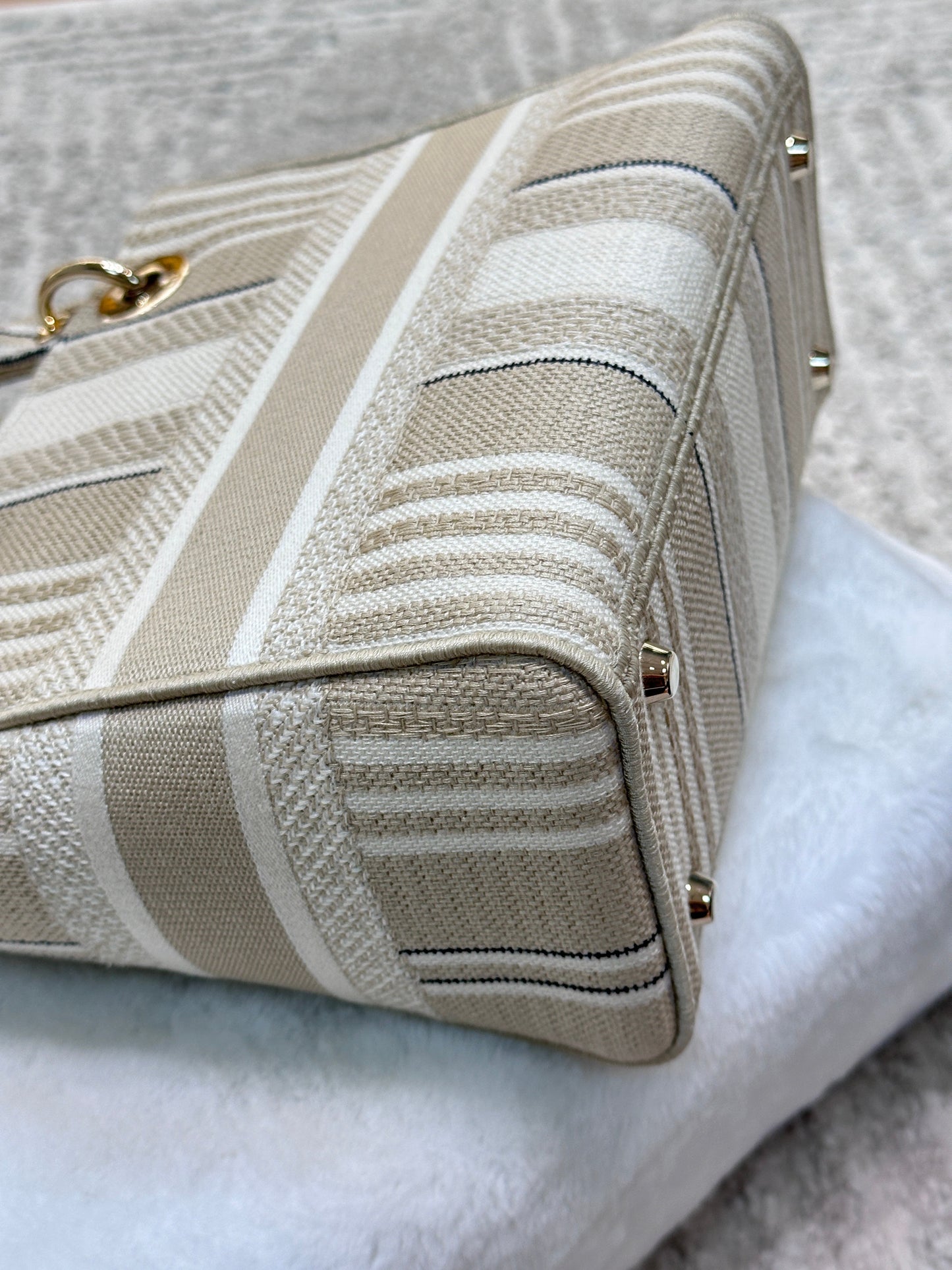Dior Beige/White Medium Canvas Striped Lady D-Lite