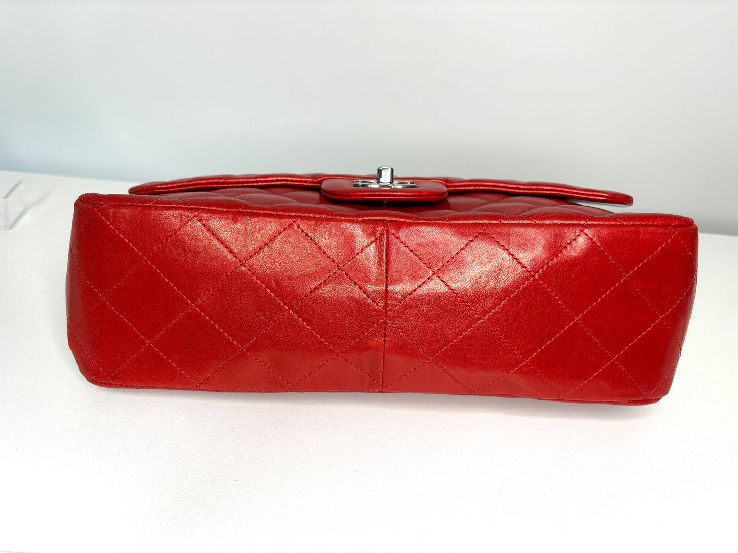 RESERVED  for 24 hrs - Chanel Jumbo Red Lambskin Classic Single Flap Shoulder Bag - Preloved