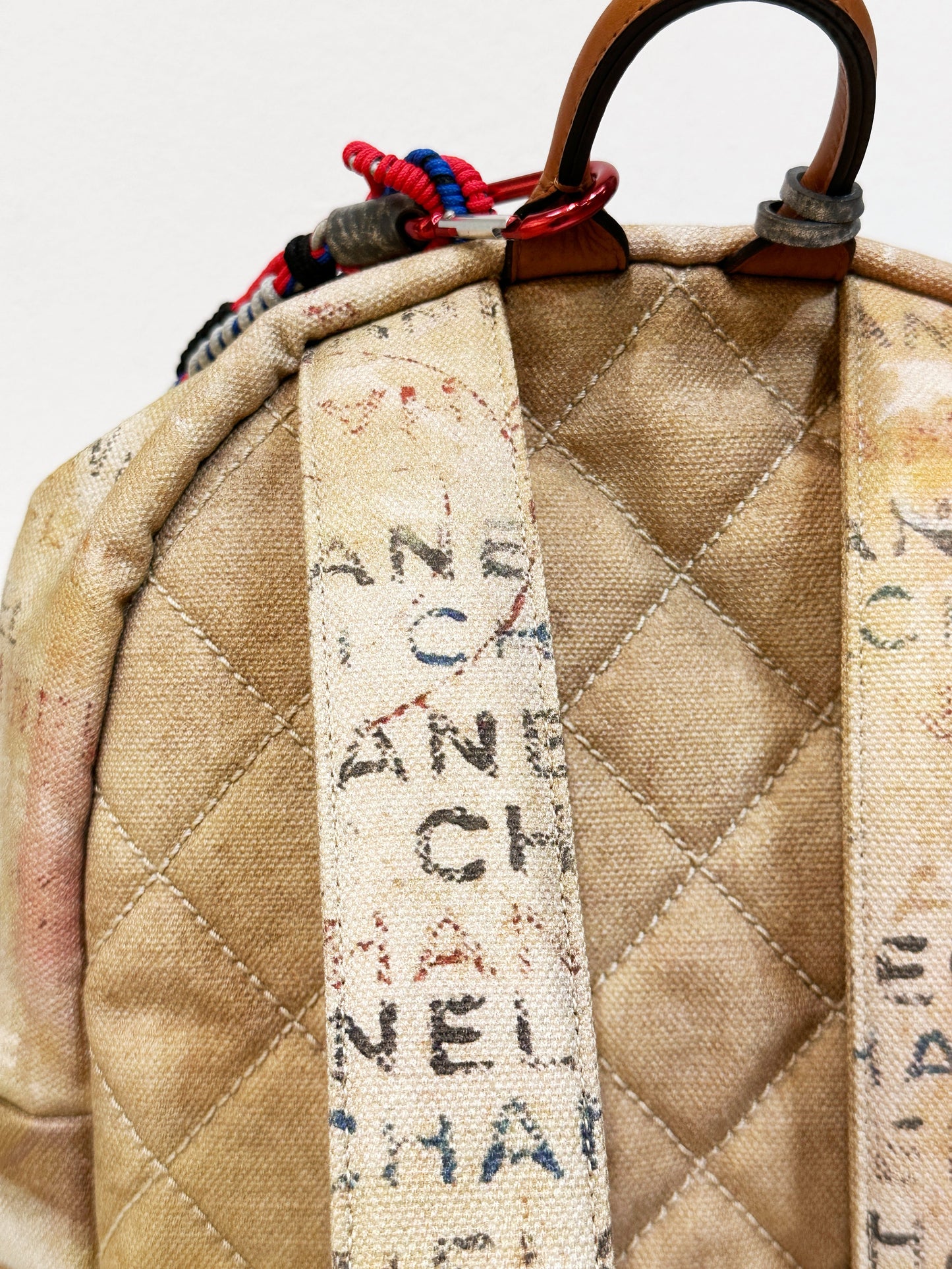 Chanel Graffiti Printed Canvas Medium Backpack Beige 1958 holo card