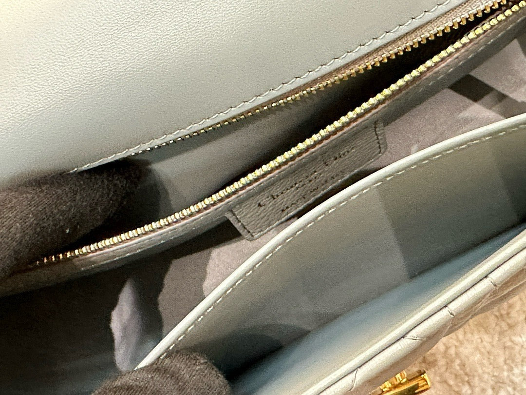 Medium Dior Calfskin Caro Bag Stone Gray Supple Cannage