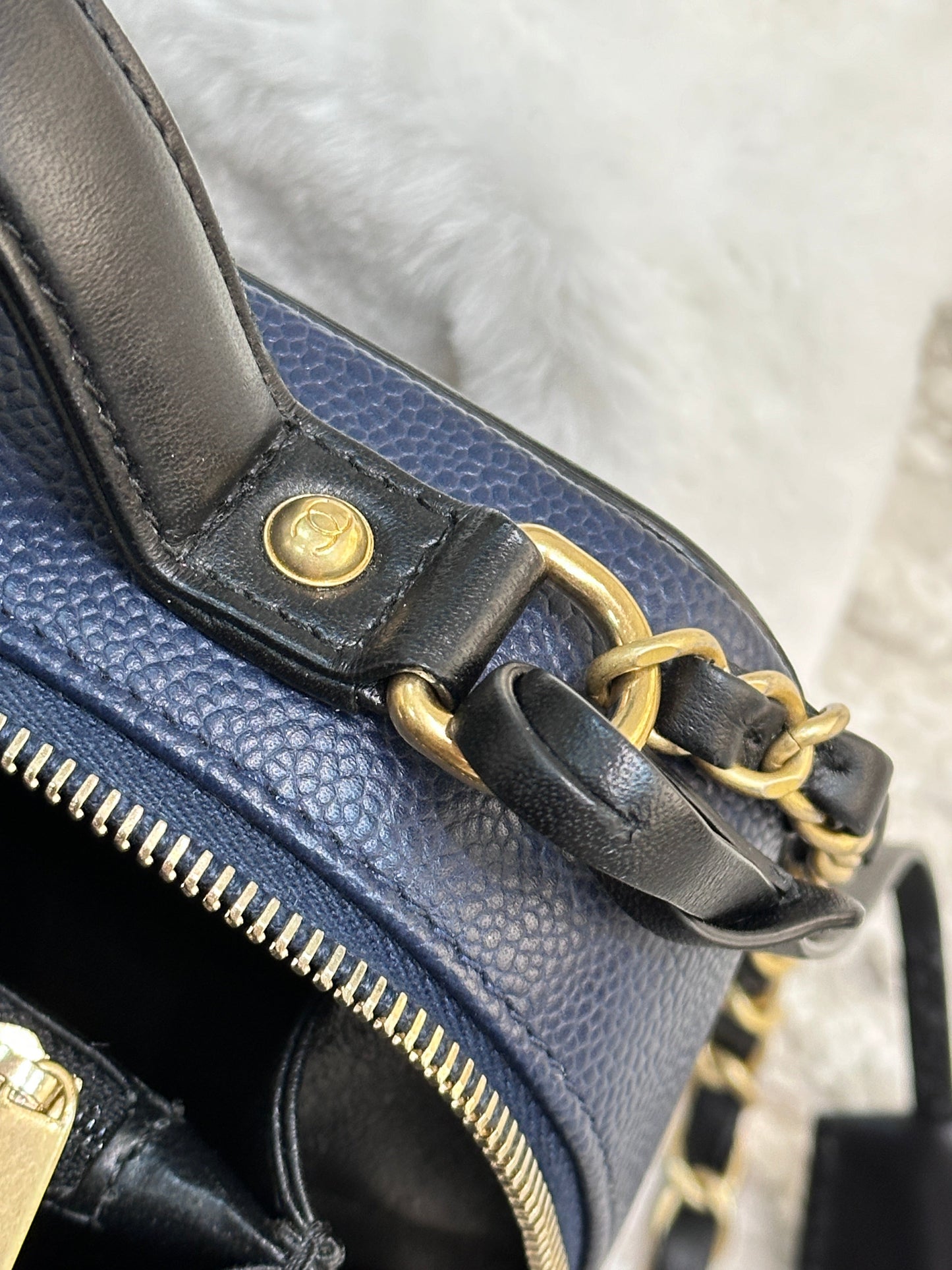 Chanel Filigree Vanity Case Quilted Caviar Medium Blue