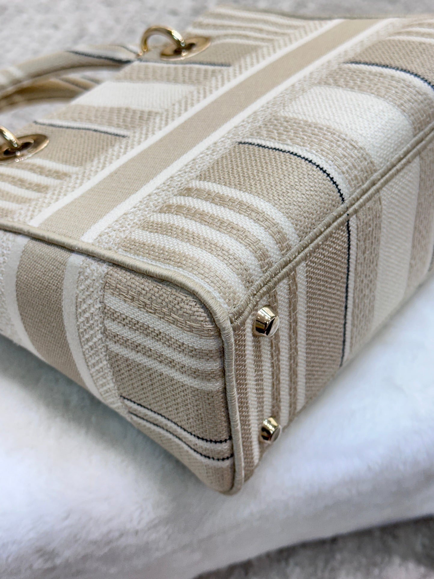 Dior Beige/White Medium Canvas Striped Lady D-Lite