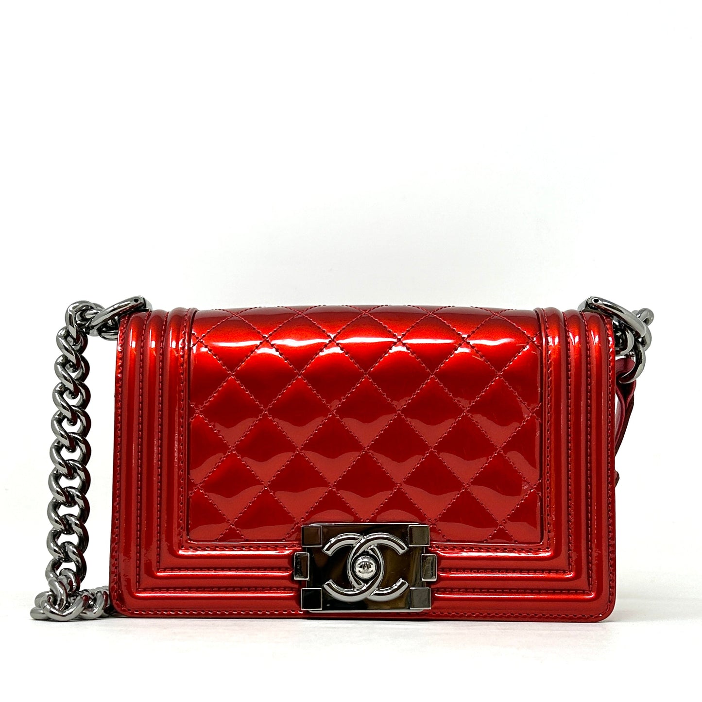 Chanel Small Metallic Red Patent Boy Bag