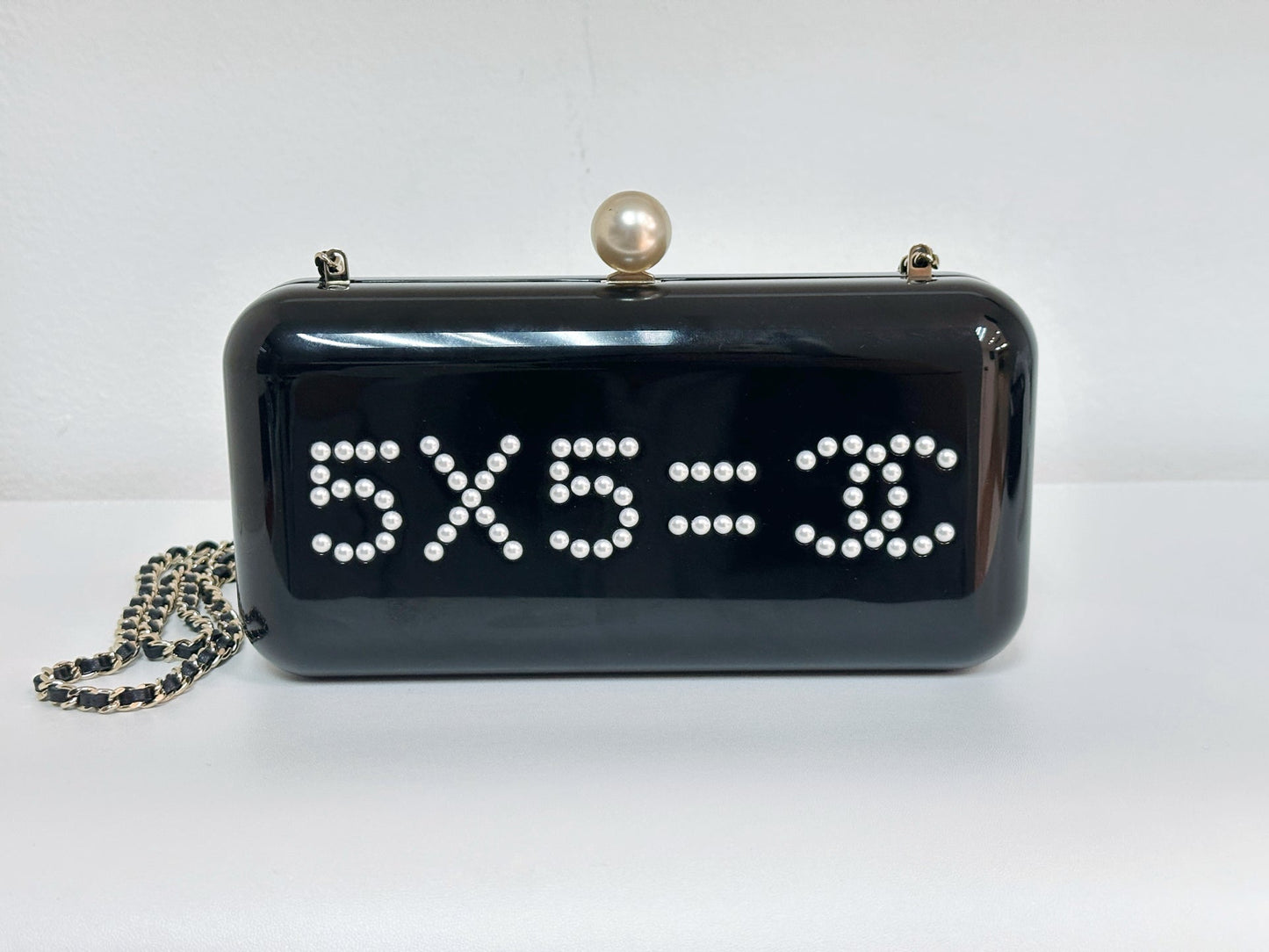 Chanel 2015 Votez Coco Black Pearl Plexiglass Minaudiere Evening Clutch Bag