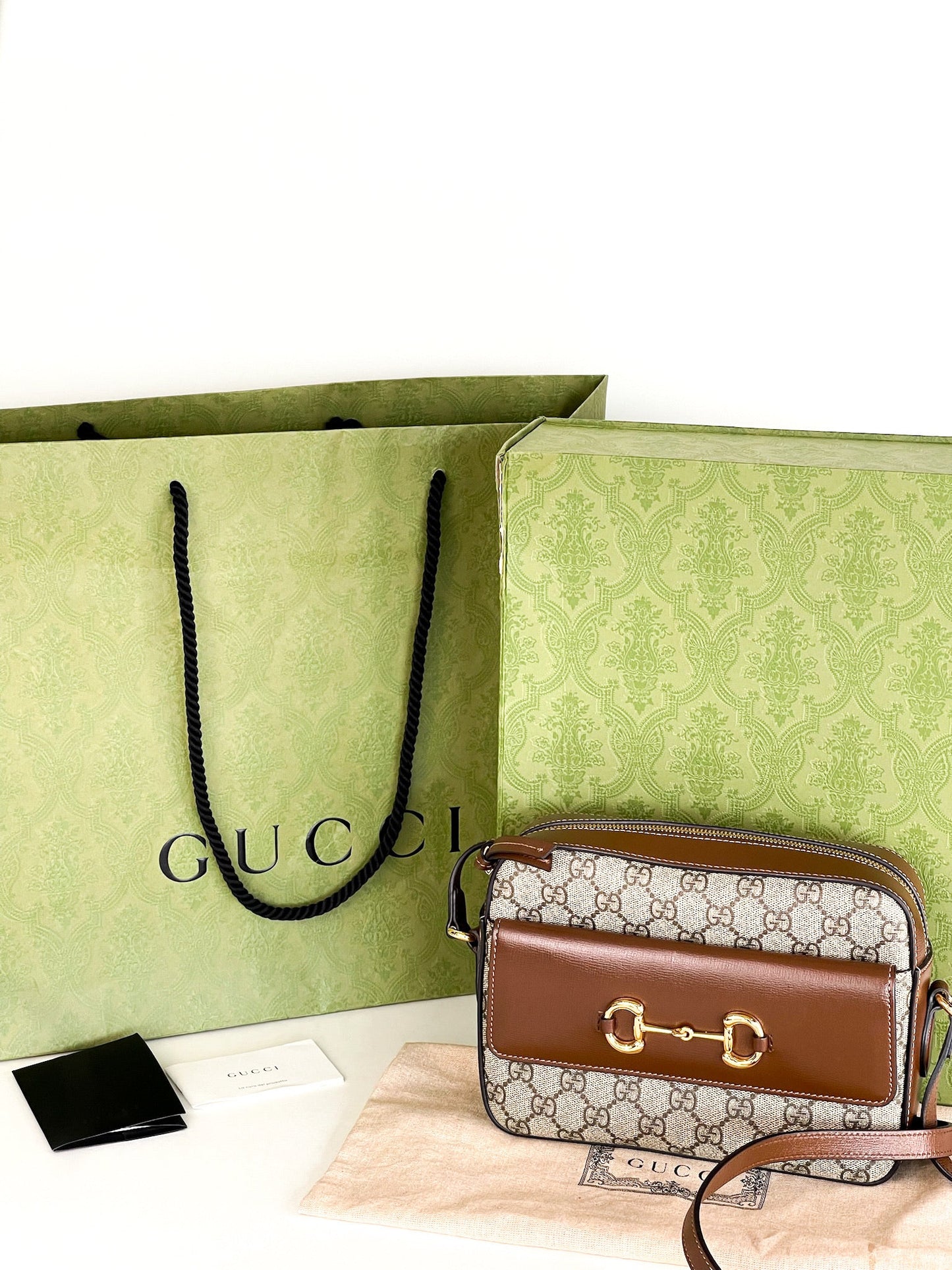 Gucci  Small Horsebit Beige/Brown GG Supreme Canvas and Leather Shoulder Bag