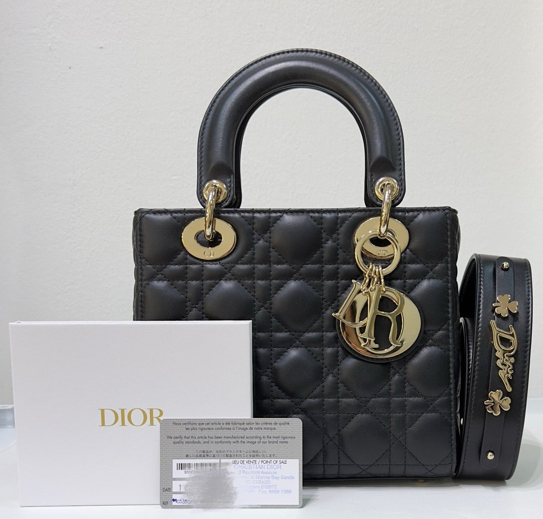 Christian Dior Small Cannage Lambskin My Lady Dior ABC Bag Black GHW