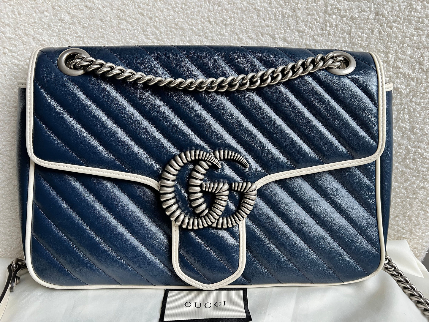 Gucci GG Navy and White Torchon Marmont Medium Shoulder Bag (RRP £2000)