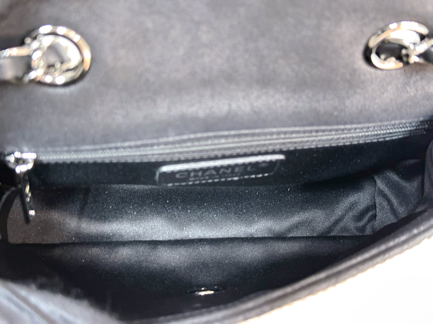 White, Grey and Black Imitation Pearls and Beads and Calfskin Embellished CC MiniClassic Single Flap Ruthenium Hardware, 2014