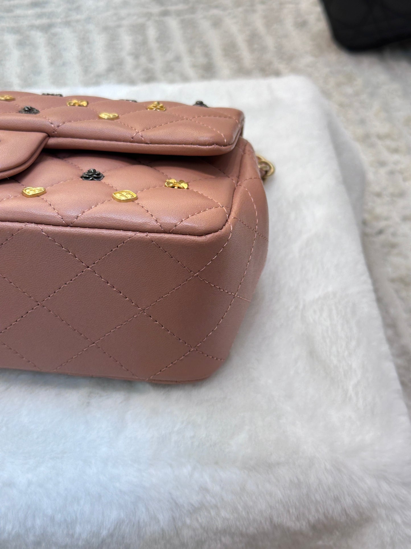 Chanel 2018 Blush Beige Mini Flap Bag with Lucky Charms Stud Embellishment