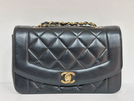 Chanel Small Vintage Diana Lambskin Should Flap Bag Black 3541 holo card