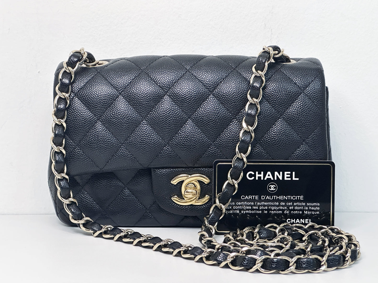 Chanel Caviar Quilted Mini Rectangular Flap black GHW 2449 holo card