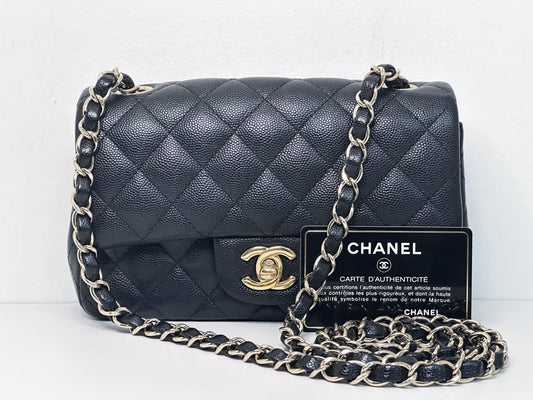 Chanel Caviar Quilted Mini Rectangular Flap black GHW 2449 holo card