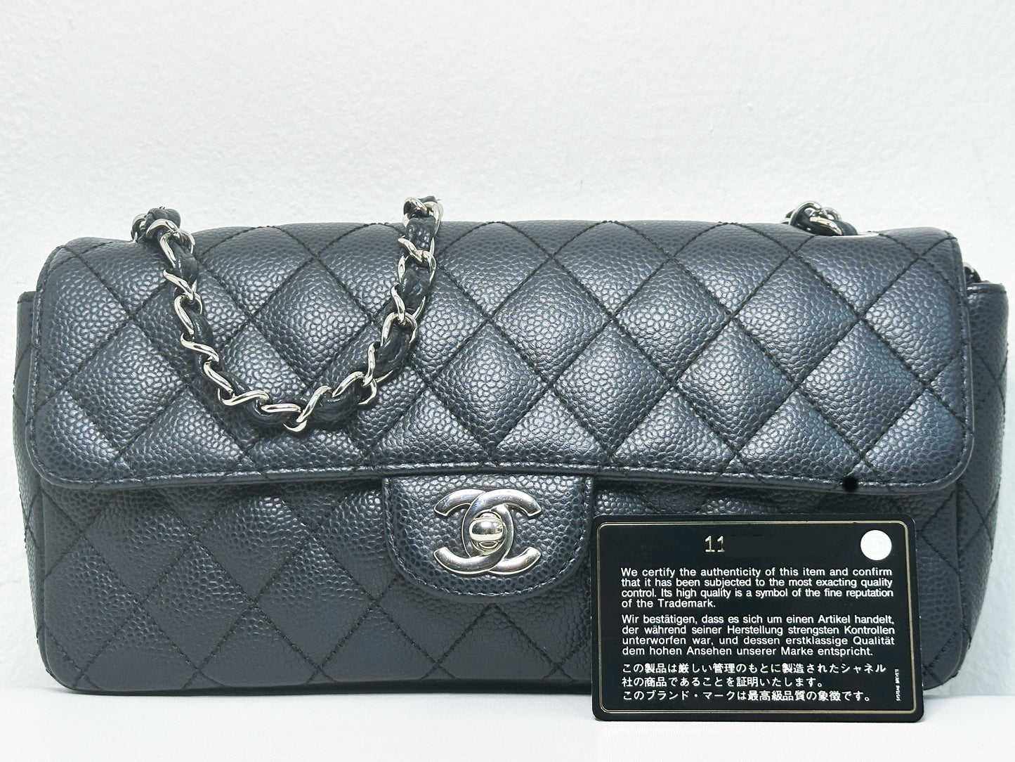 Chanel Caviar East West Flap Bag Black SHW 1131 holo card