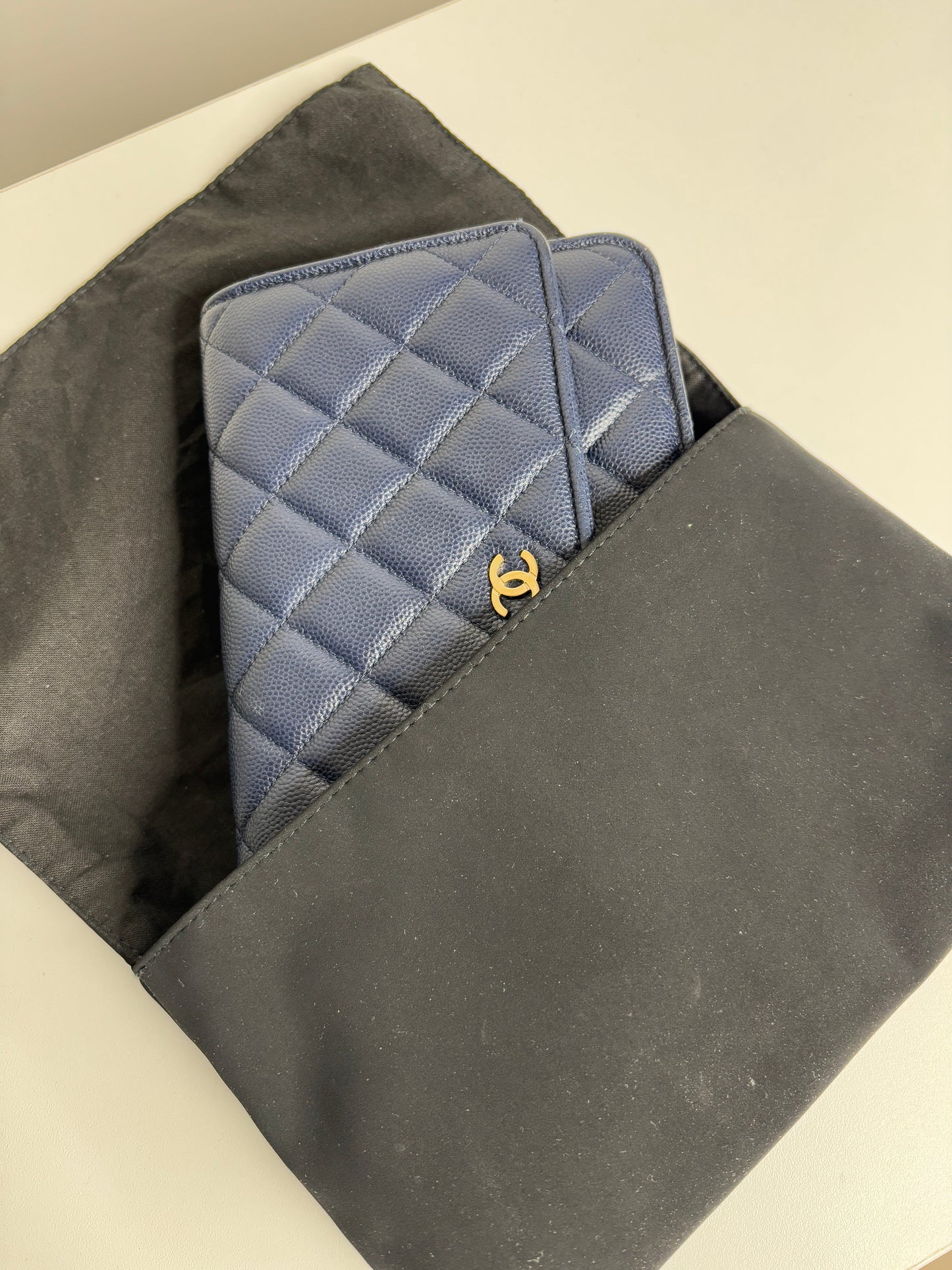 Chanel Wallet On Chain Navy Caviar Gold Tone Hardware Crossbody Bag WOC