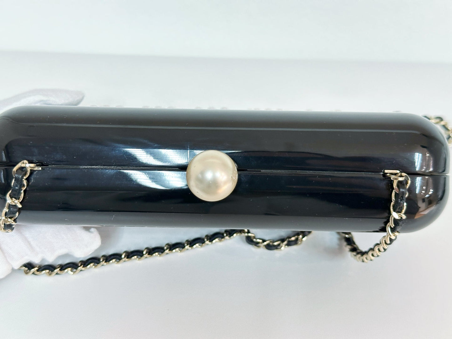 Chanel 2015 Votez Coco Black Pearl Plexiglass Minaudiere Evening Clutch Bag