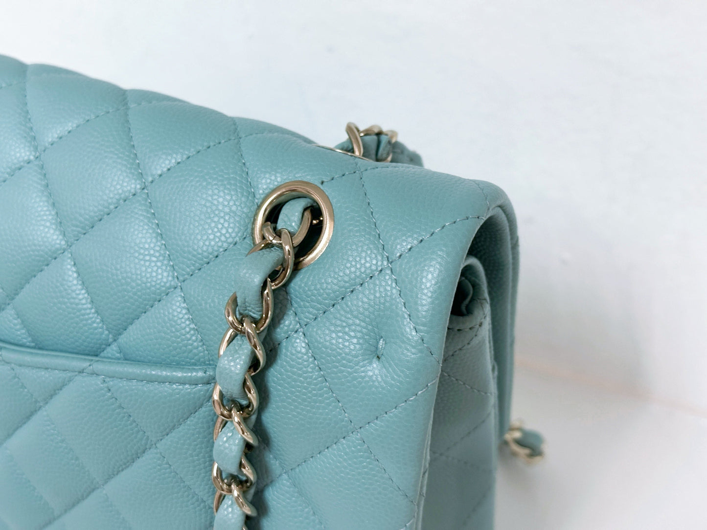 Chanel Classic Flap Medium 20C Tiffany Blue Caviar Light Gold Hardware 2943 holo card