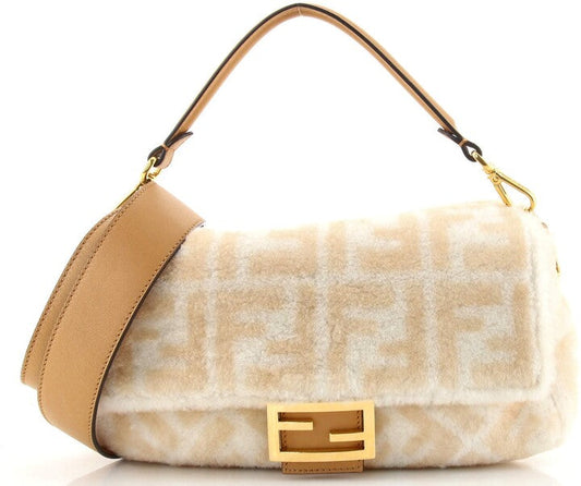 FENDI BAGUETTE NM ZUCCA MEDIUM SHEARLING BAG