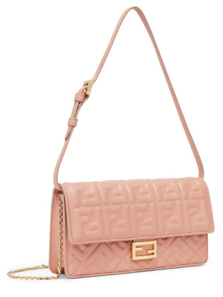 FENDI FF BAGUETTE CALFSKIN LEATHER WALLET ON CHAIN