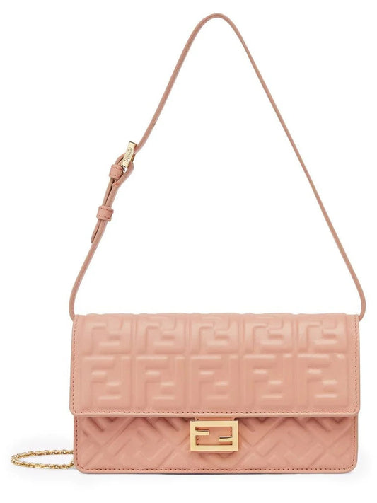 FENDI FF BAGUETTE CALFSKIN LEATHER WALLET ON CHAIN