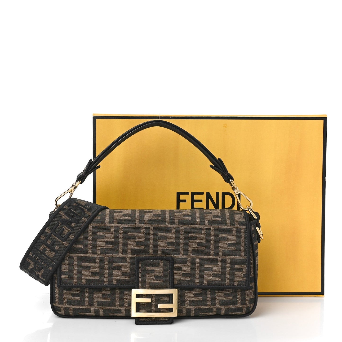 FENDI FF 1974 MEDIUM JACUARD BAGUTTE BAG TOBACCO