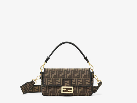 FENDI FF 1974 MEDIUM JACUARD BAGUTTE BAG TOBACCO