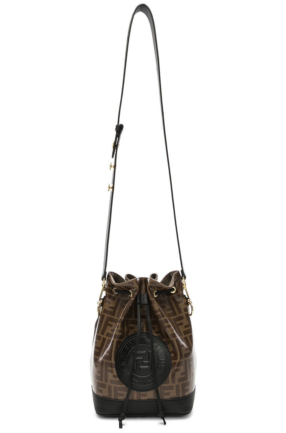 FENDI FF LOGO PRINT EMBLEM MON TRESOR BUCKET BAG
