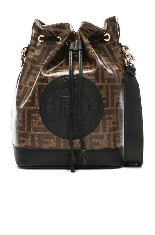 FENDI FF LOGO PRINT EMBLEM MON TRESOR BUCKET BAG