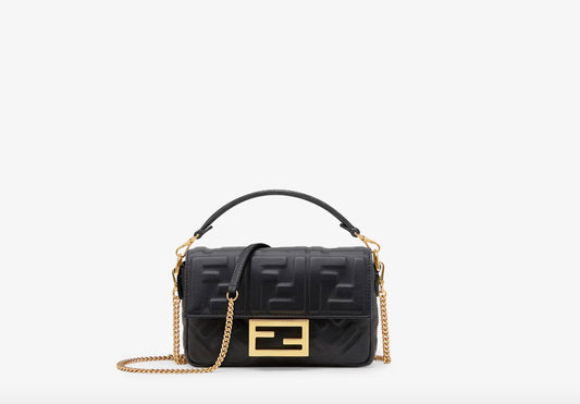 FENDI FF 1974 EMBOSSED NAPPA LEATHER MINI BAGUETTE BAG