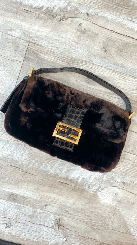FENDI RABBIT FUR BAGUETTE HANDBAG
