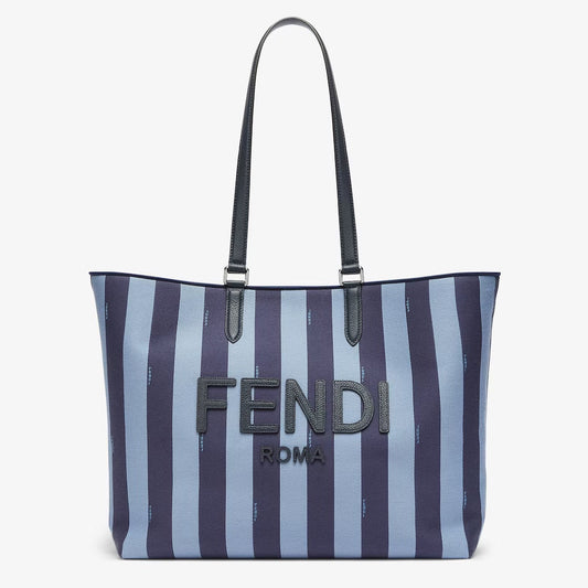 FENDI  BLUE PEQUIN JACQUARD SIGNATURE SHOPPER TOTE BAG