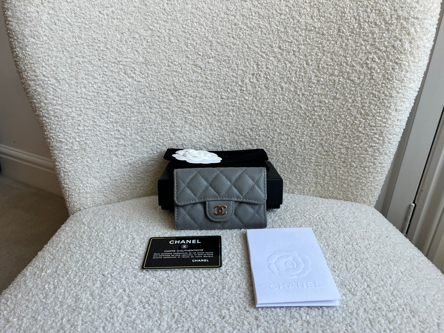 Chanel Grey Caviar Card Holder with Pale Gold Hardware (RRP £520)