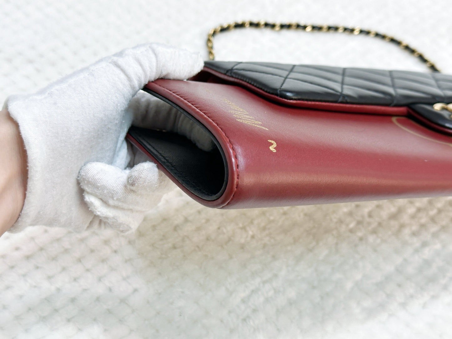 Chanel Pre-owned Classic Flap Gabrielle Brasserie Menu Clutch Burgundy and Black Lambskin Antique GHW 2163 holo card