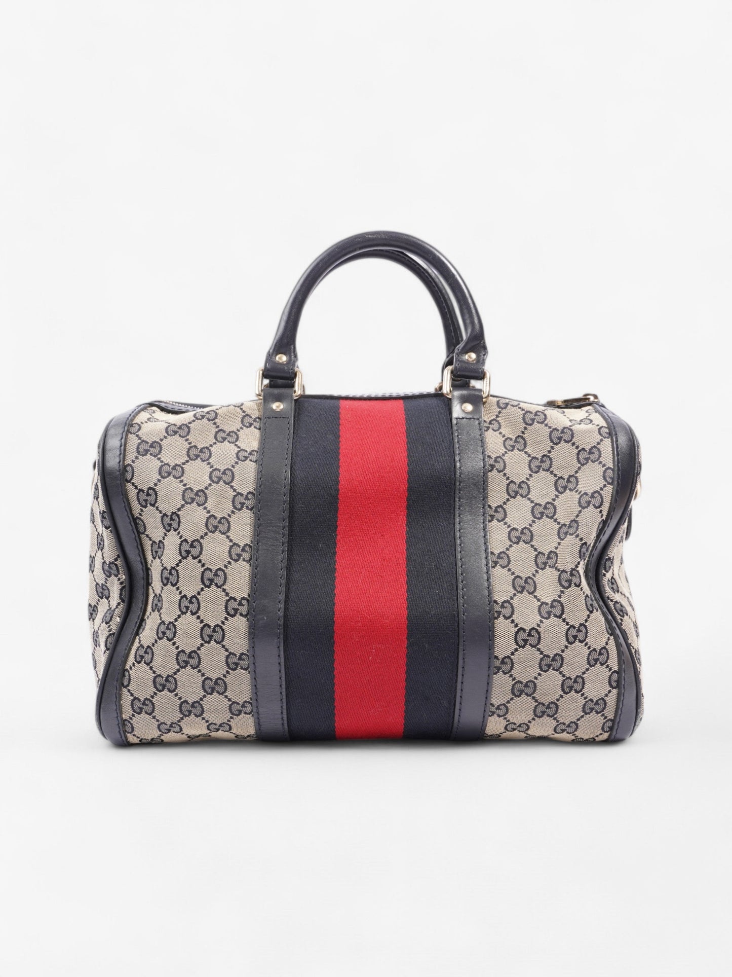 Gucci Boston Bag GG Supreme / Navy Blue / Red Canvas Medium