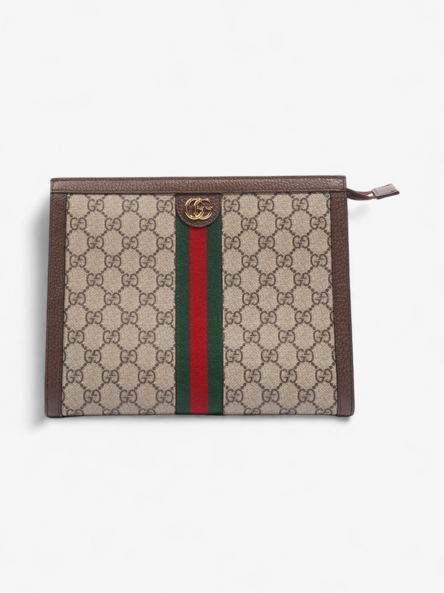 Gucci Ophidia GG Pouch Beige And Ebony GG Supreme / Green And Red Web Coated Canvas