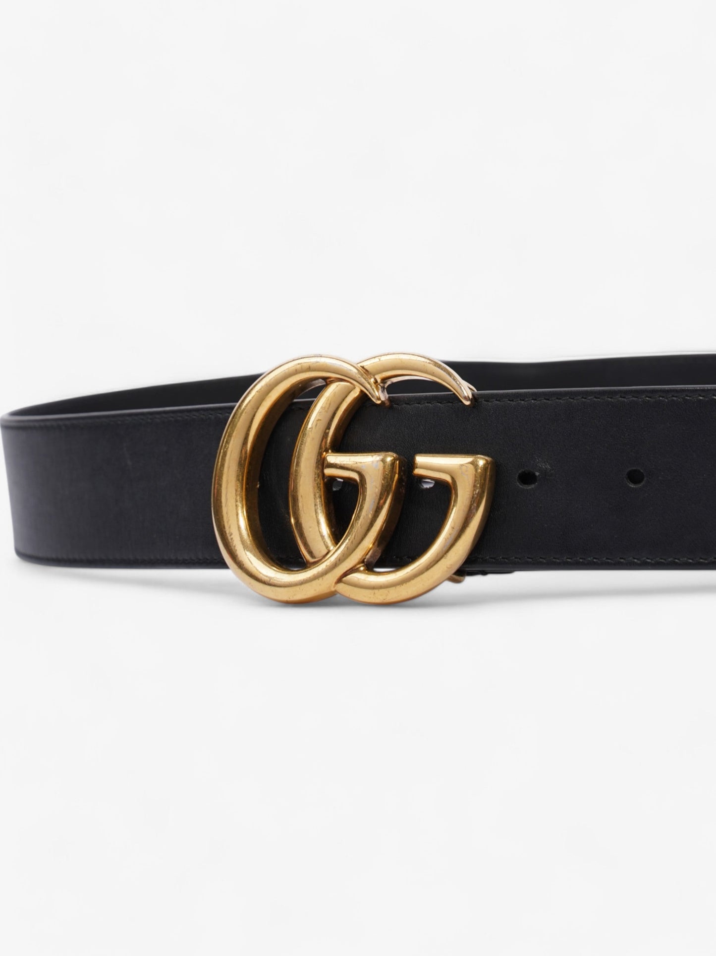 Gucci GG Marmont Wide Belt Black / Gold Leather 80cm / 32"
