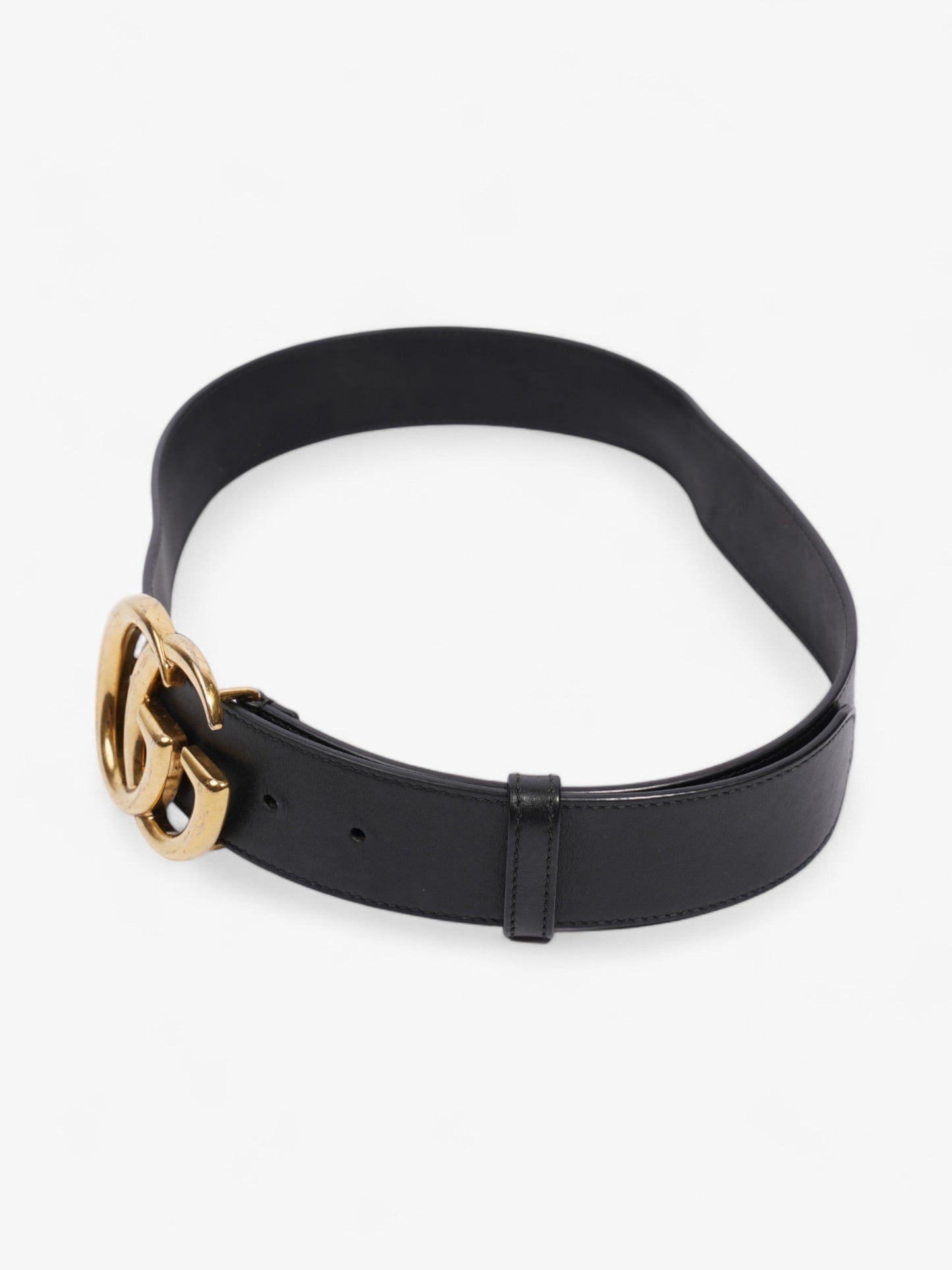 Gucci GG Marmont Wide Belt Black / Gold Leather 80cm / 32"