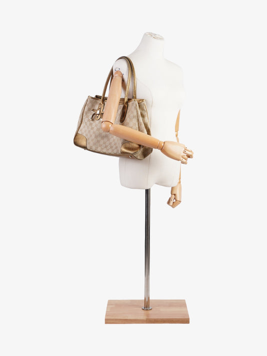 Gucci Princy Tote Beige And Ebony GG Supreme / Gold Canvas Medium