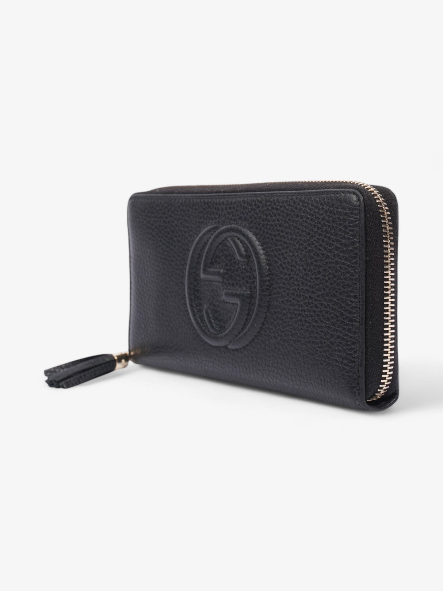 Gucci Soho Interlocking G Tassel Round Long Wallet Black / Light Gold Leather