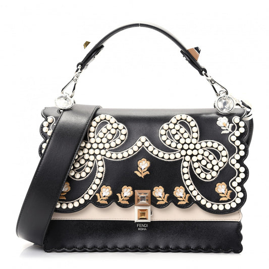FENDI Camellia & Pearl Bow Kan I Flap Bag