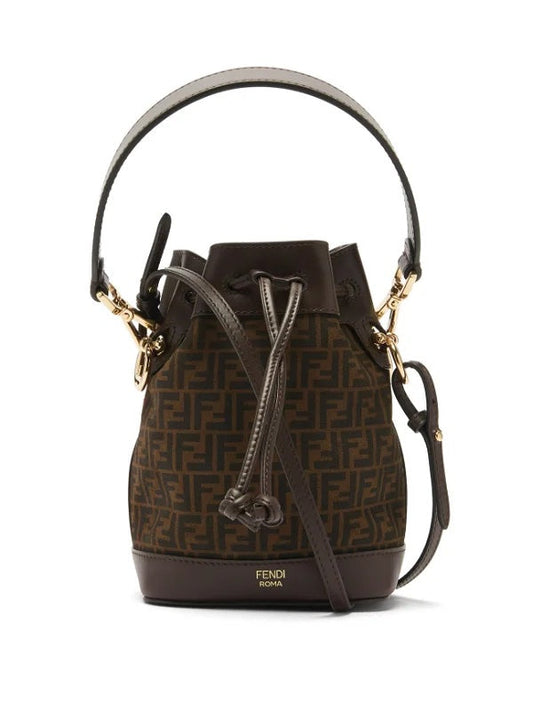 FENDI FF MINI SUEDE AND LEATHER MON TRÉSOR BUCKET BAG