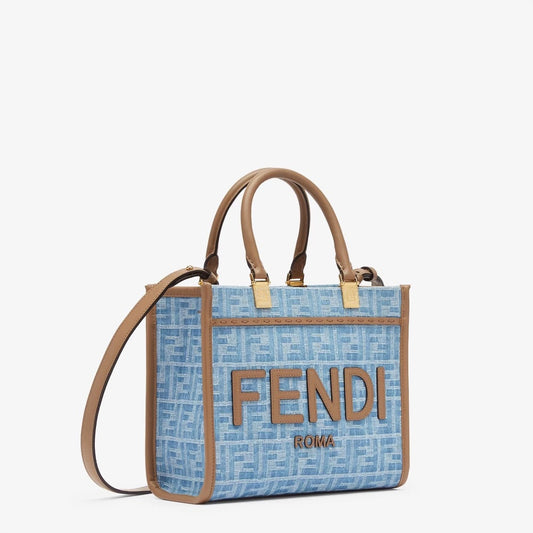 FENDI SUNSHINE FF DENIM SMALL SHOPPER TOTE BAG