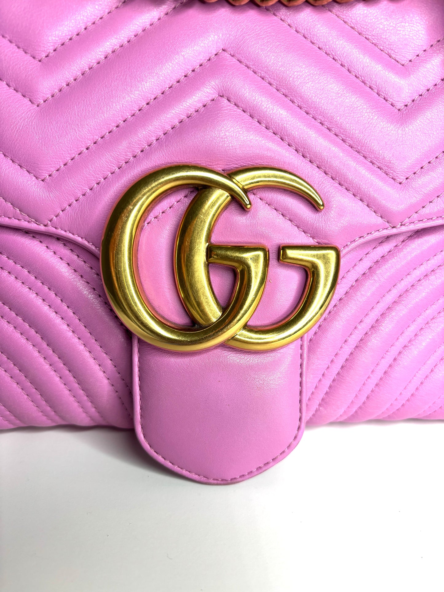 Gucci Marmont Medium Pink Matelasse Leather Shoulder Bag