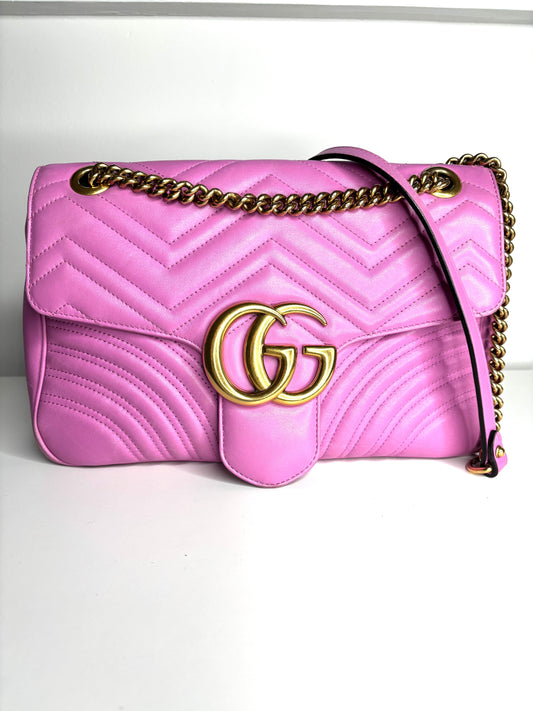 Gucci Marmont Medium Pink Matelasse Leather Shoulder Bag