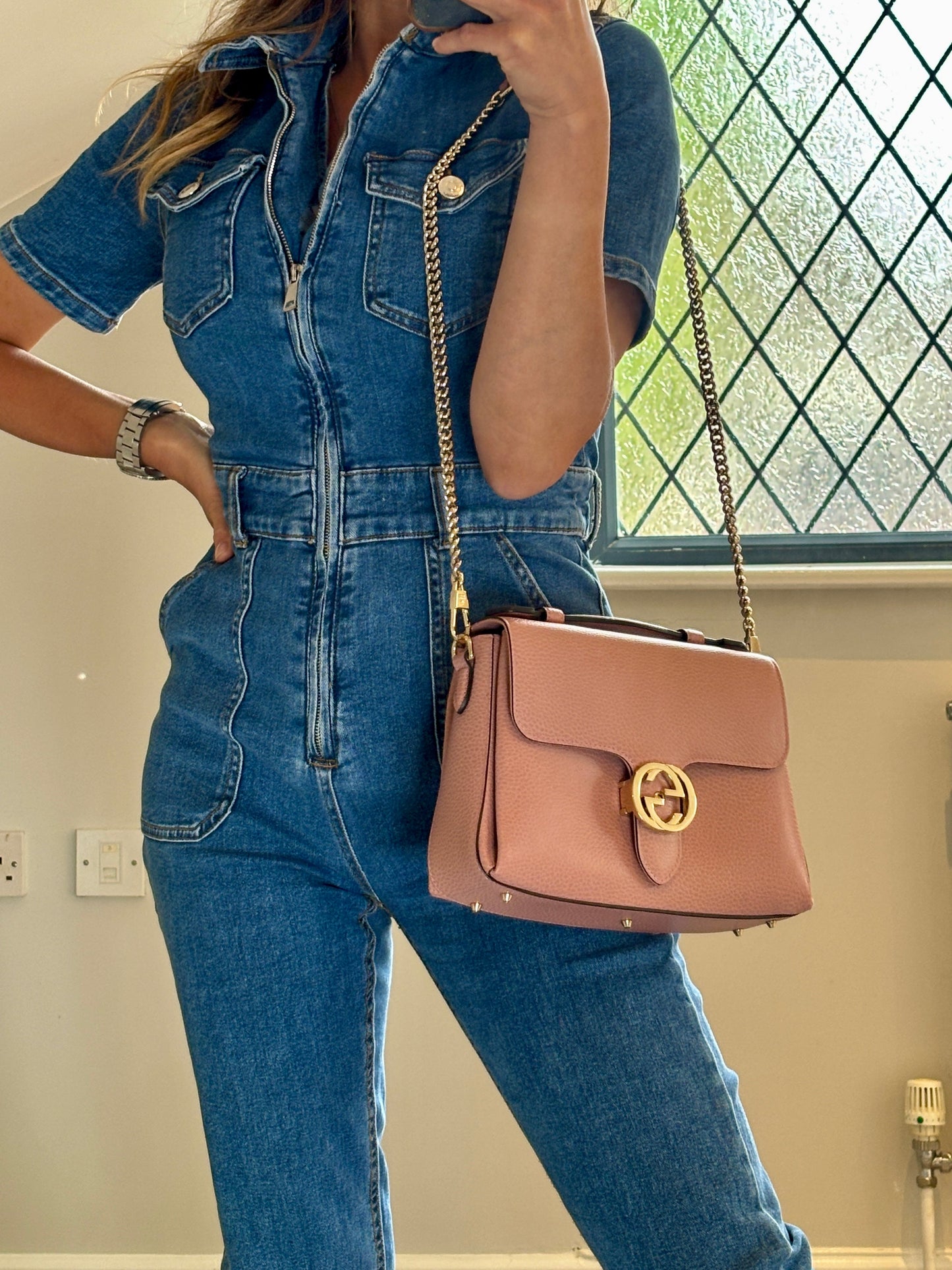 Gucci Interlocking G Top Handle Pink Leather Shoulder Bag - Preloved