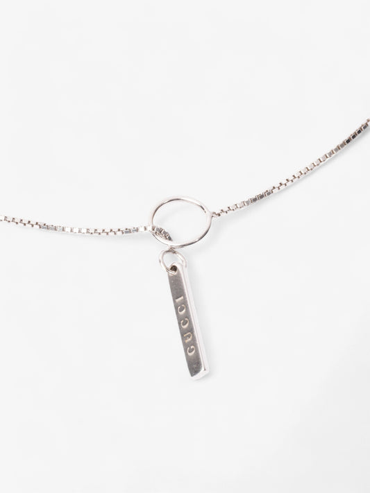 Gucci 18 Karat Bar Lariat Pendant Necklace Silver White Gold 54cm