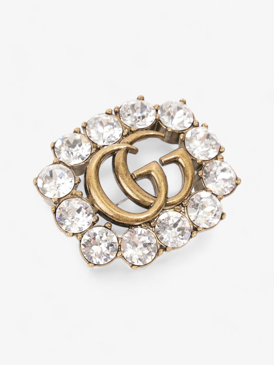 Gucci Crystal Double G Brooch Aged Gold Base Metal