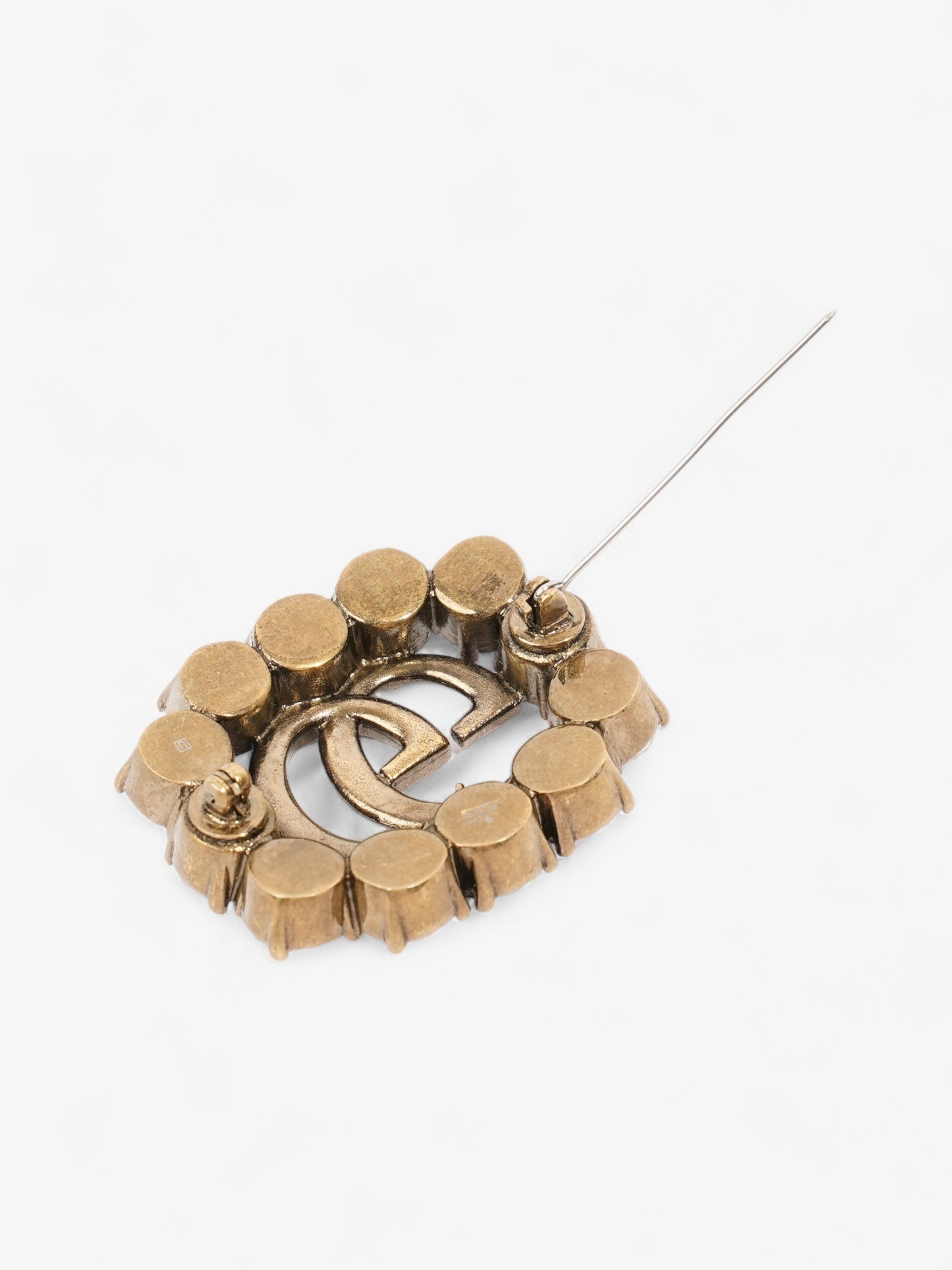 Gucci Crystal Double G Brooch Aged Gold Base Metal