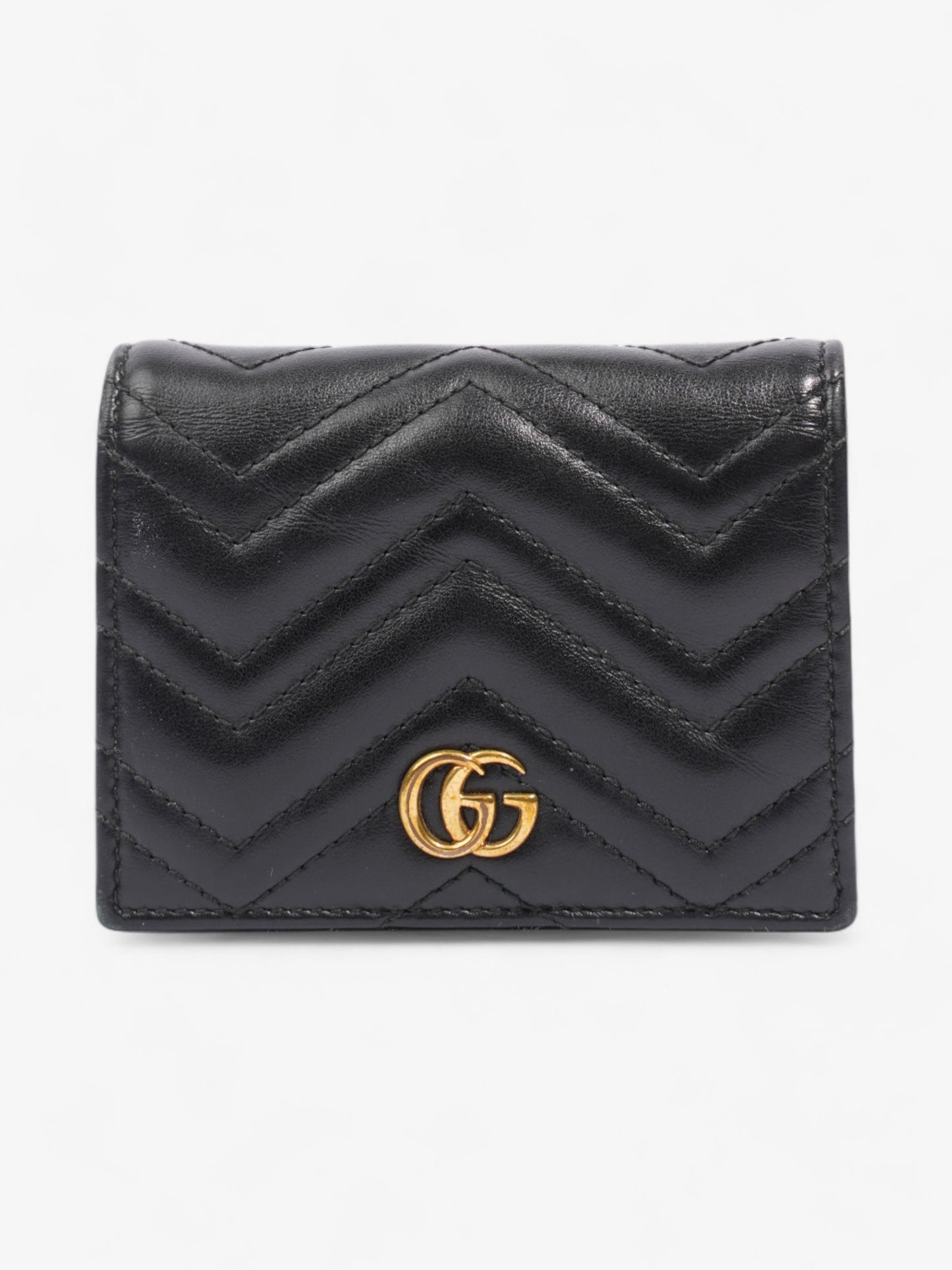 Gucci GG Marmont Card Case Wallet Black / Gold Matelasse Leather