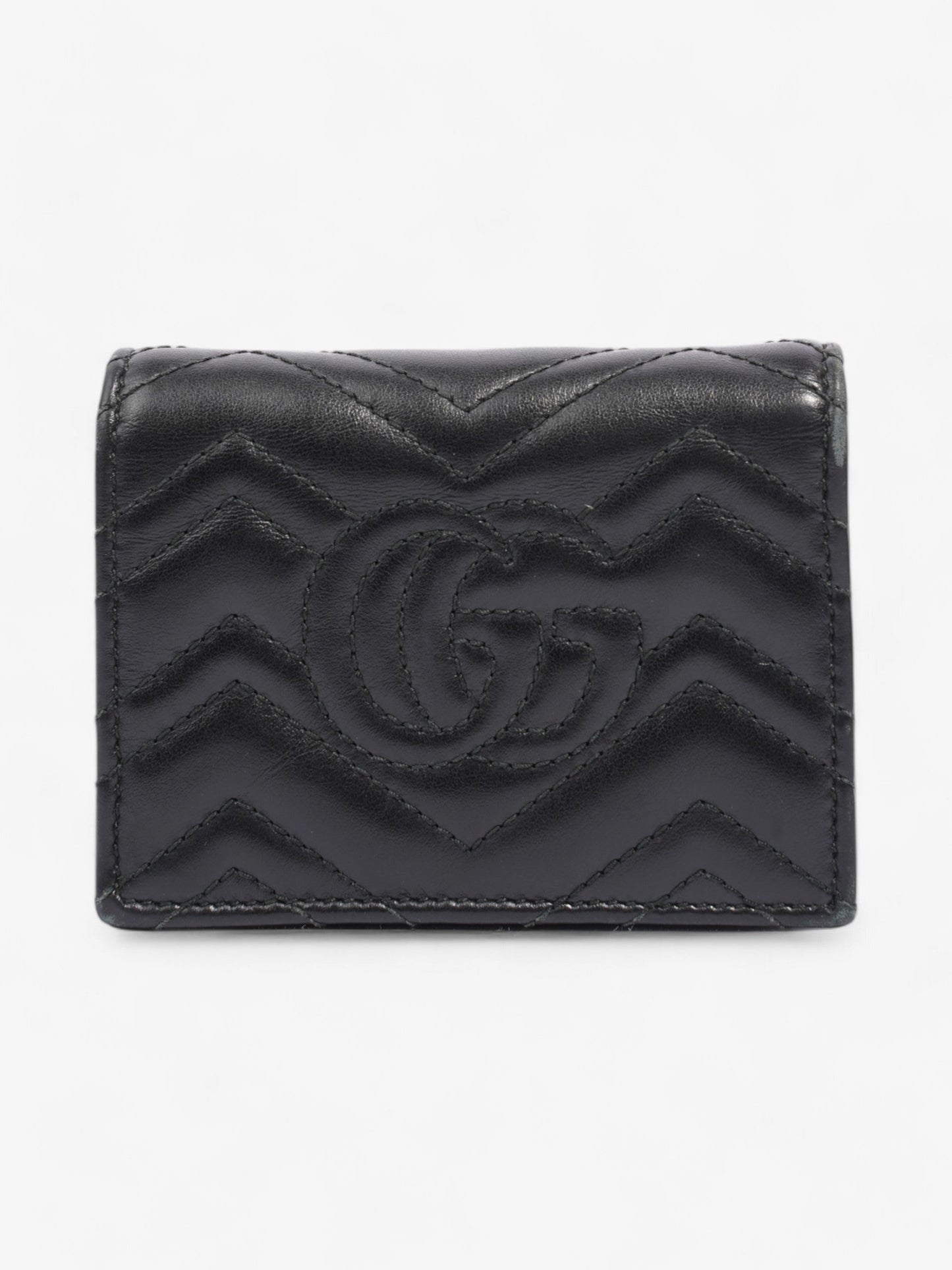 Gucci GG Marmont Card Case Wallet Black / Gold Matelasse Leather